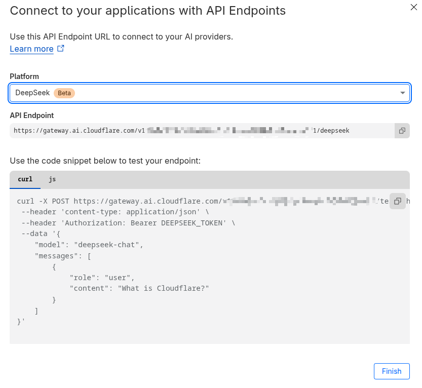 Cloudflare AI Gateway 选择 Deepseek 作为提供商
